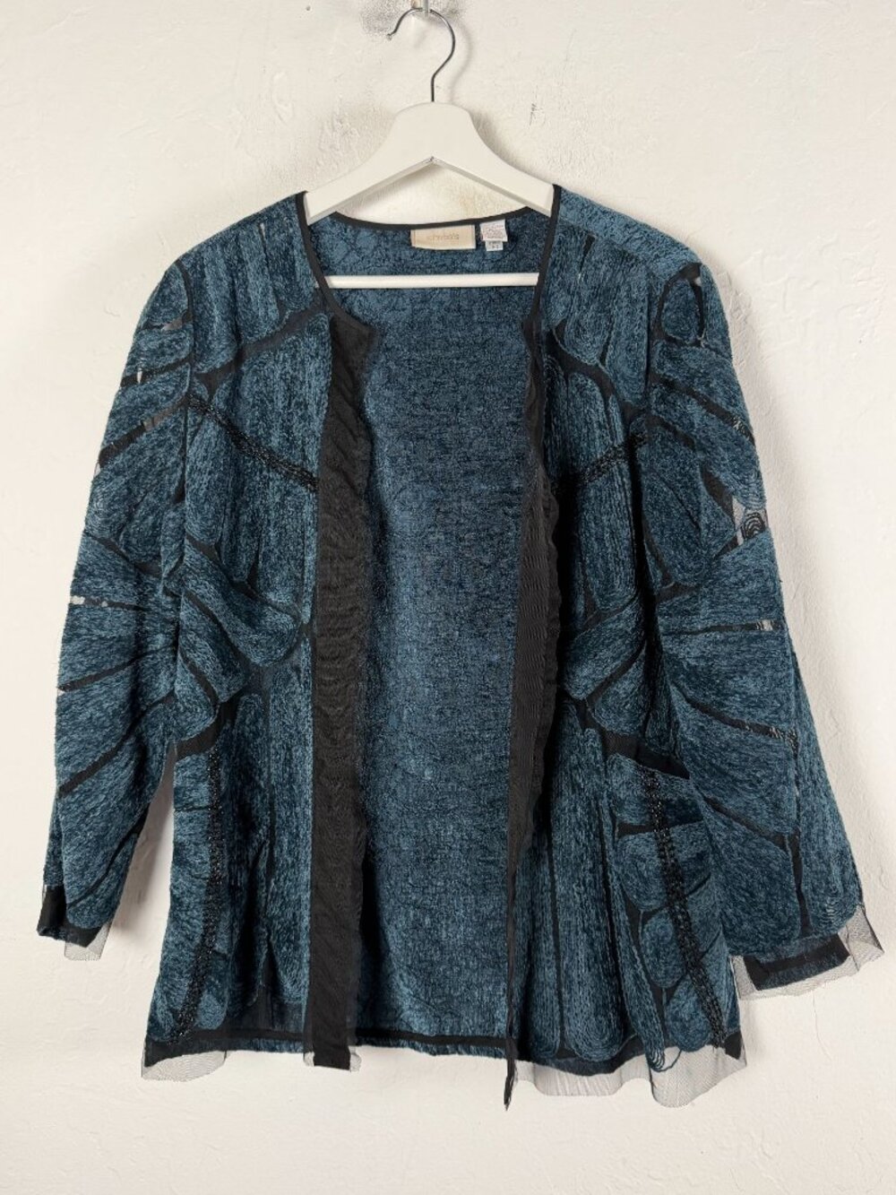 Chico's Burnout Velvet Cardigan Jacket Beaded Art To Wear Open Front Boho Size 1